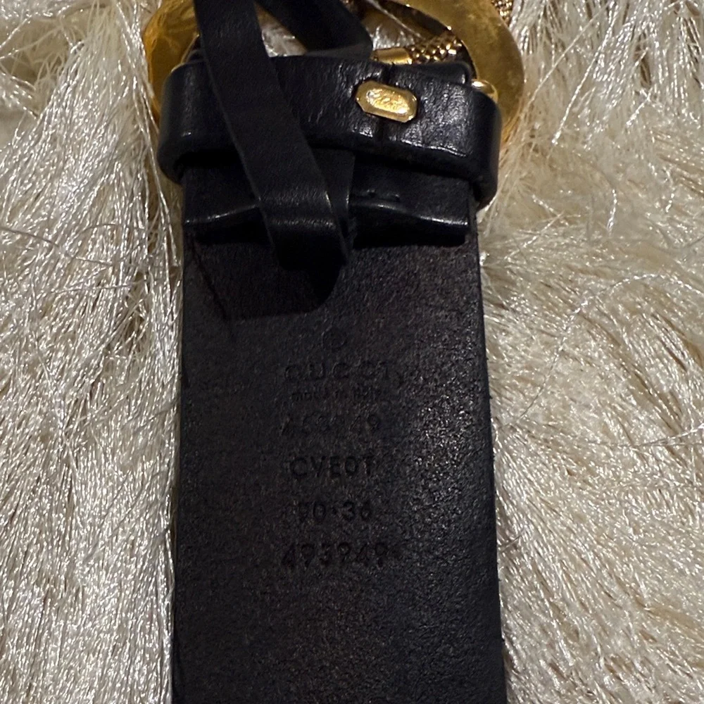 Black Leather Belt with Gold Buckle - Picture 6 of 8